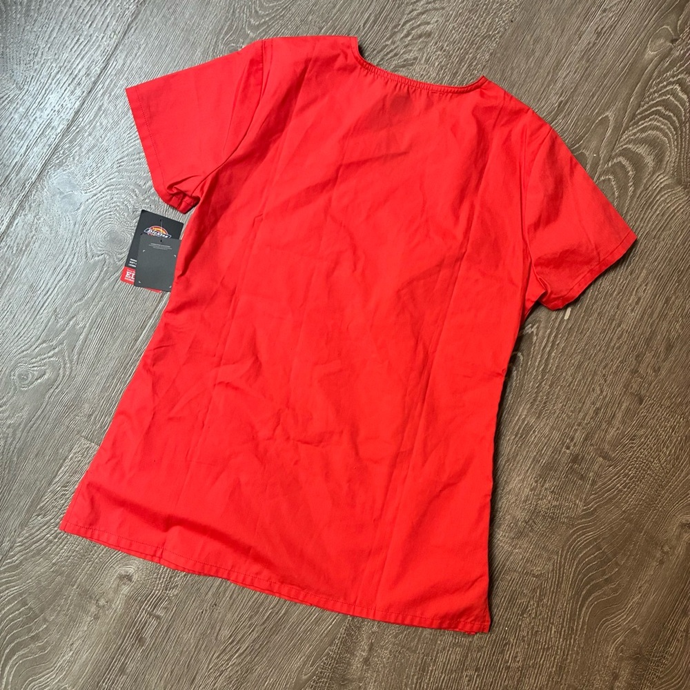 Red Women's V-Neck Scrub Top - Picture 4 of 4